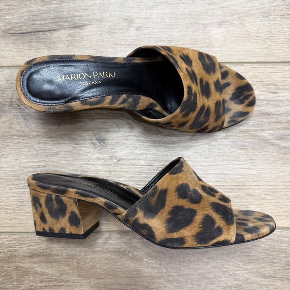 Marion Parke Shoes - Marion Parke Leopard Suede Block Heel Mules Gold Detail Made in Italy Size 37